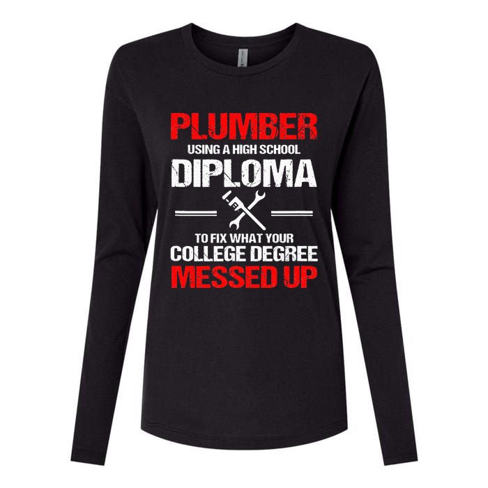 Proud Plumber High School Diploma Plumbing Womens Cotton Relaxed Long Sleeve T-Shirt