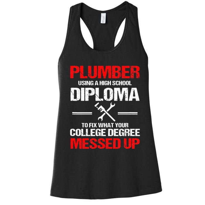 Proud Plumber High School Diploma Plumbing Women's Racerback Tank