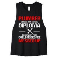 Proud Plumber High School Diploma Plumbing Women's Racerback Cropped Tank