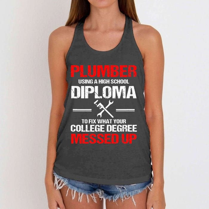 Proud Plumber High School Diploma Plumbing Women's Knotted Racerback Tank