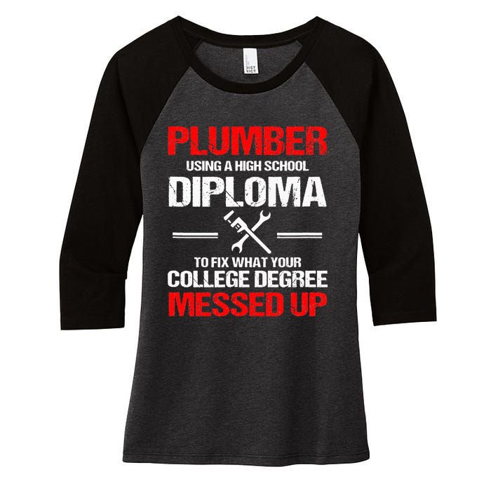 Proud Plumber High School Diploma Plumbing Women's Tri-Blend 3/4-Sleeve Raglan Shirt