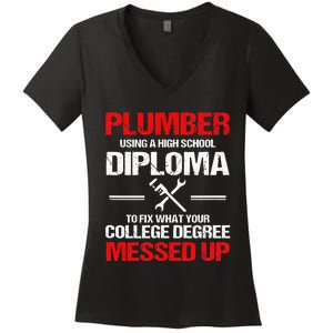 Proud Plumber High School Diploma Plumbing Women's V-Neck T-Shirt