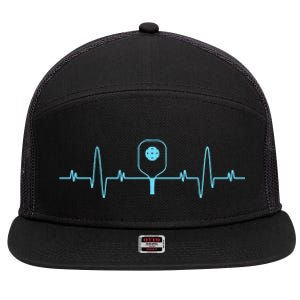 Pickleball Player Heartbeat Pickleball Paddle Gifts 7 Panel Mesh Trucker Snapback Hat