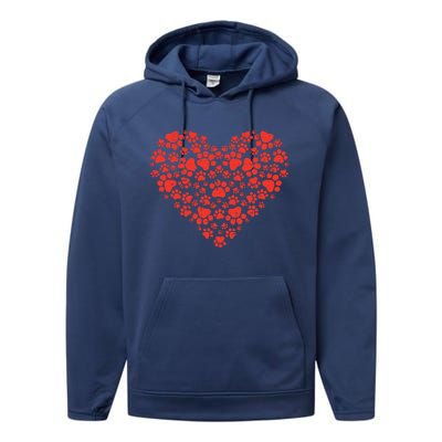 Paw Print Heart Cute Valentines Day Dog Cat Lover Owner Gift Performance Fleece Hoodie