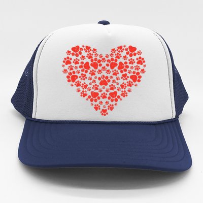 Paw Print Heart Cute Valentines Day Dog Cat Lover Owner Gift Trucker Hat