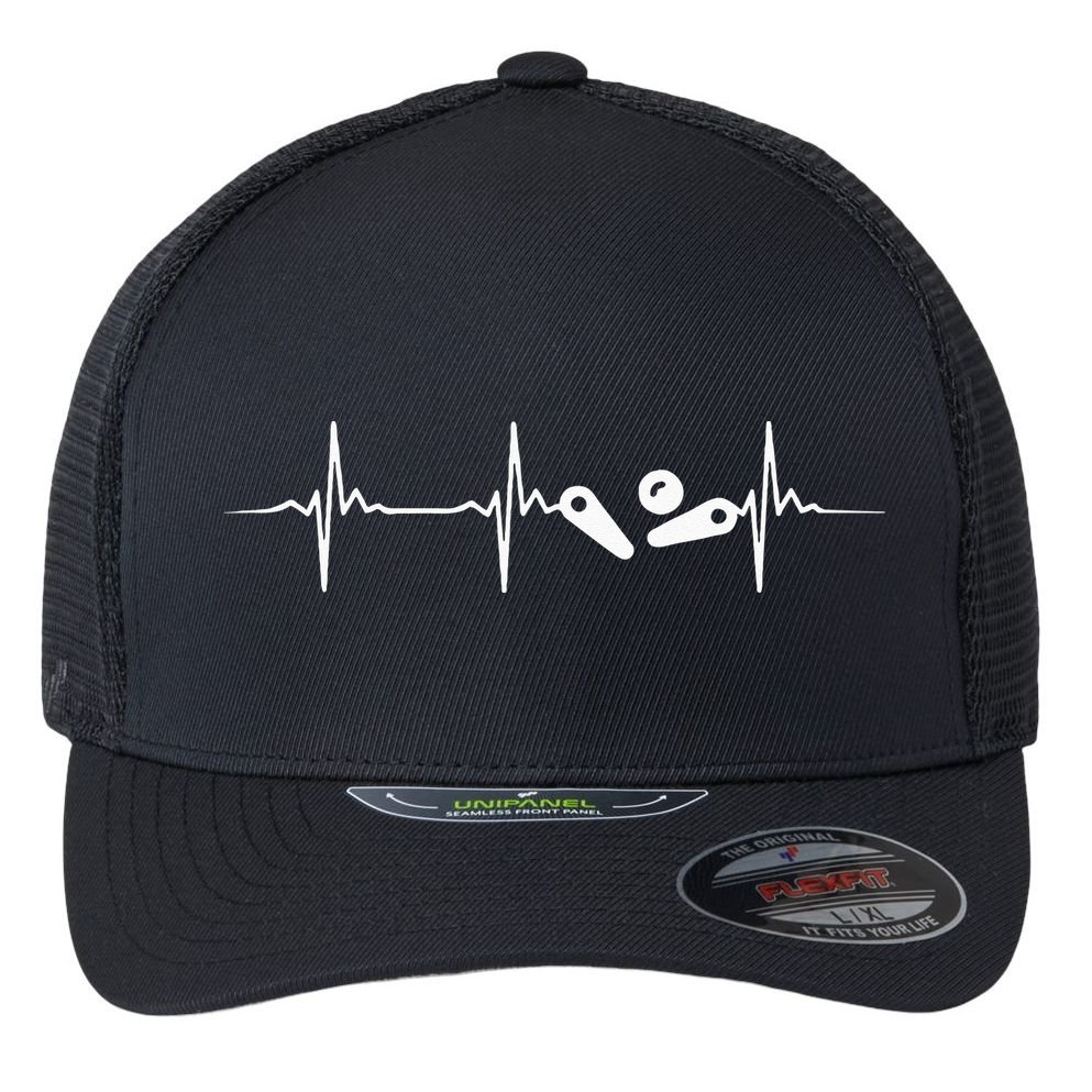 Pinball Player Heartbeat Retro Gamer Pinball Flexfit Unipanel Trucker Cap
