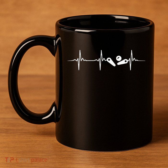 Pinball Player Heartbeat Retro Gamer Pinball 11oz C Handle Ceramic Mug