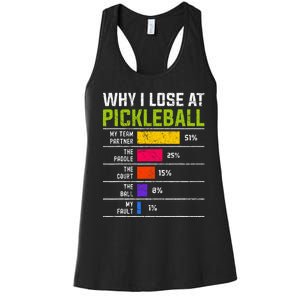 Pickleball Player Hilarious Why I Lose At Pickleball Print Women's Racerback Tank