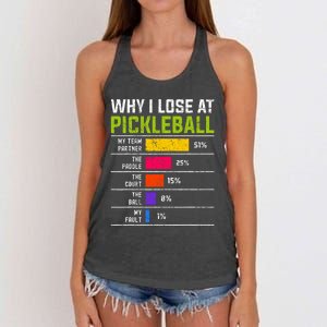 Pickleball Player Hilarious Why I Lose At Pickleball Print Women's Knotted Racerback Tank