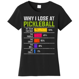 Pickleball Player Hilarious Why I Lose At Pickleball Print Women's T-Shirt