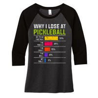 Pickleball Player Hilarious Why I Lose At Pickleball Print Women's Tri-Blend 3/4-Sleeve Raglan Shirt