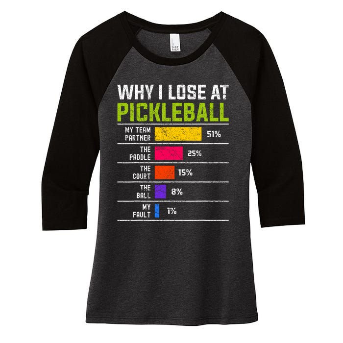 Pickleball Player Hilarious Why I Lose At Pickleball Print Women's Tri-Blend 3/4-Sleeve Raglan Shirt