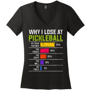 Pickleball Player Hilarious Why I Lose At Pickleball Print Women's V-Neck T-Shirt