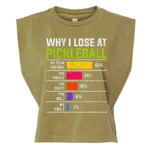 Pickleball Player Hilarious Why I Lose At Pickleball Print Garment-Dyed Women's Muscle Tee