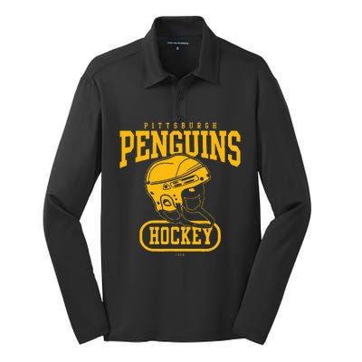 Pittsburgh Penguins Helmet Black Officially Silk Touch Performance Long Sleeve Polo