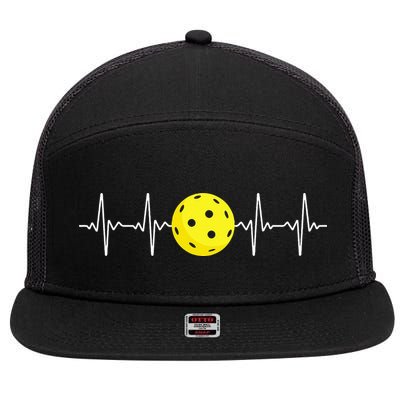 Pickleball Player Heartbeat EKG Pulse Whiffle Ball Game 7 Panel Mesh Trucker Snapback Hat