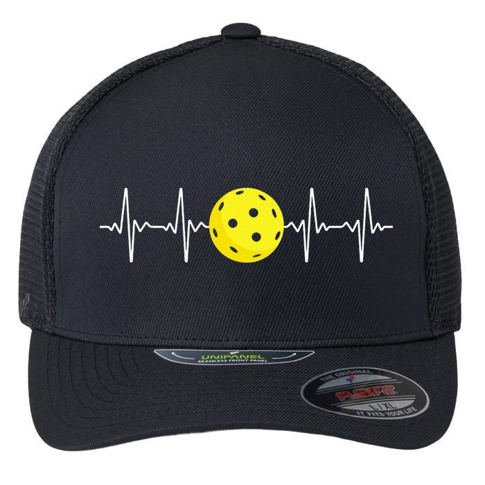 Pickleball Player Heartbeat EKG Pulse Whiffle Ball Game Flexfit Unipanel Trucker Cap