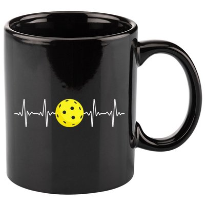Pickleball Player Heartbeat EKG Pulse Whiffle Ball Game 11oz C Handle Ceramic Mug