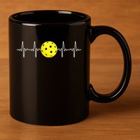 Pickleball Player Heartbeat EKG Pulse Whiffle Ball Game 11oz C Handle Ceramic Mug