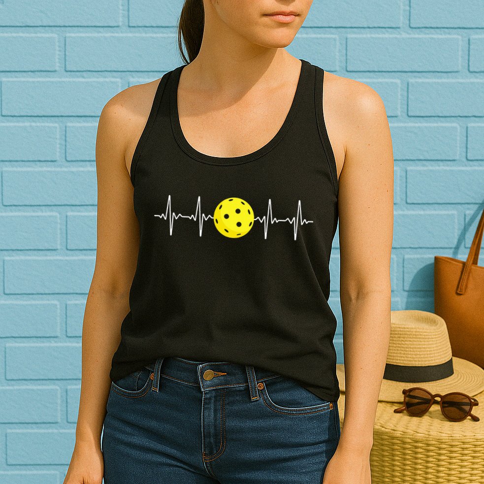 Pickleball Player Heartbeat EKG Pulse Whiffle Ball Game Womens Tank Top