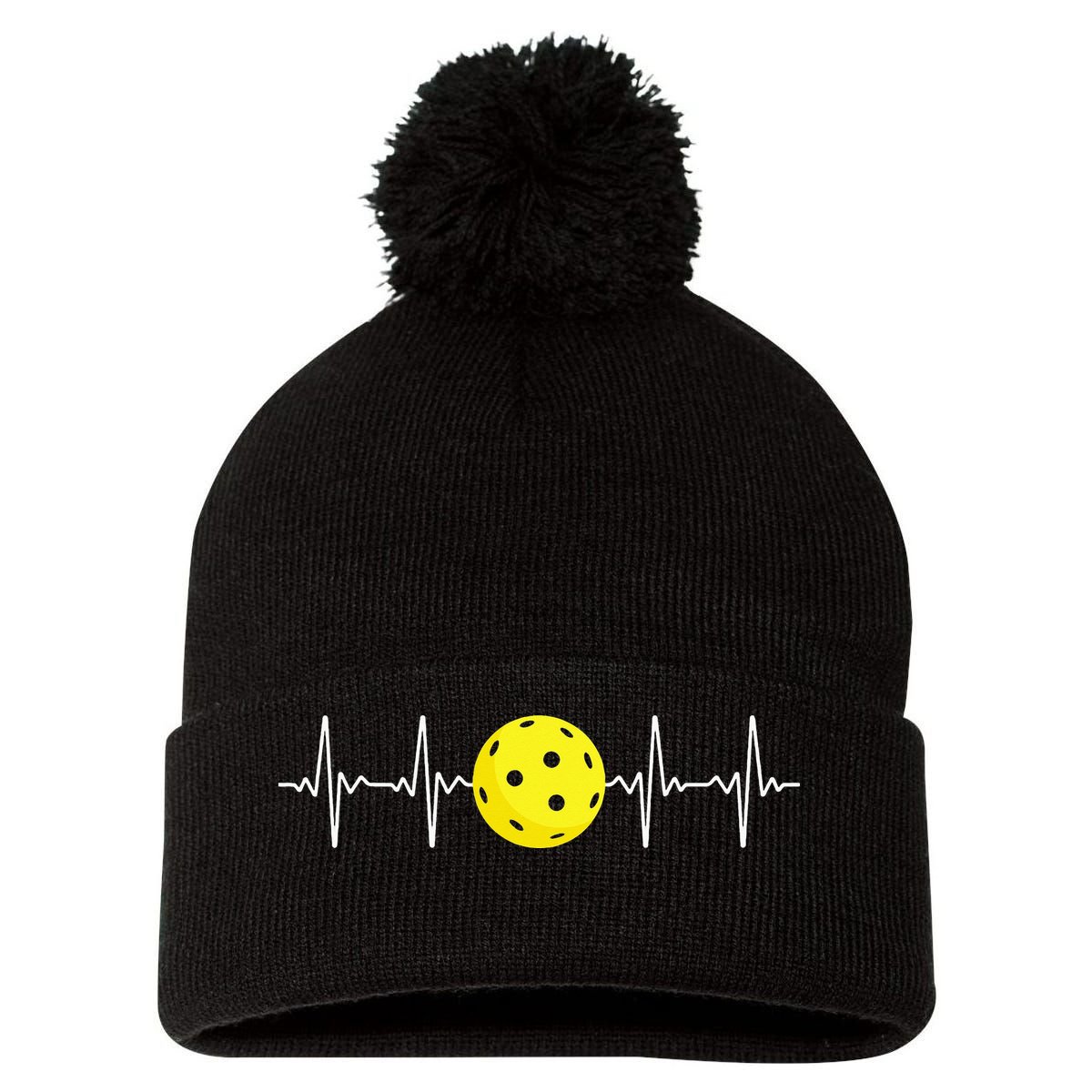 Pickleball Player Heartbeat EKG Pulse Whiffle Ball Game Pom Pom 12in Knit Beanie