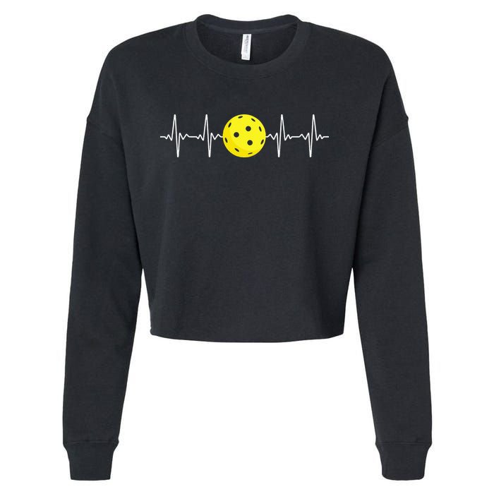 Pickleball Player Heartbeat EKG Pulse Whiffle Ball Game Cropped Pullover Crew
