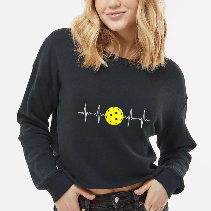 Pickleball Player Heartbeat EKG Pulse Whiffle Ball Game Cropped Pullover Crew