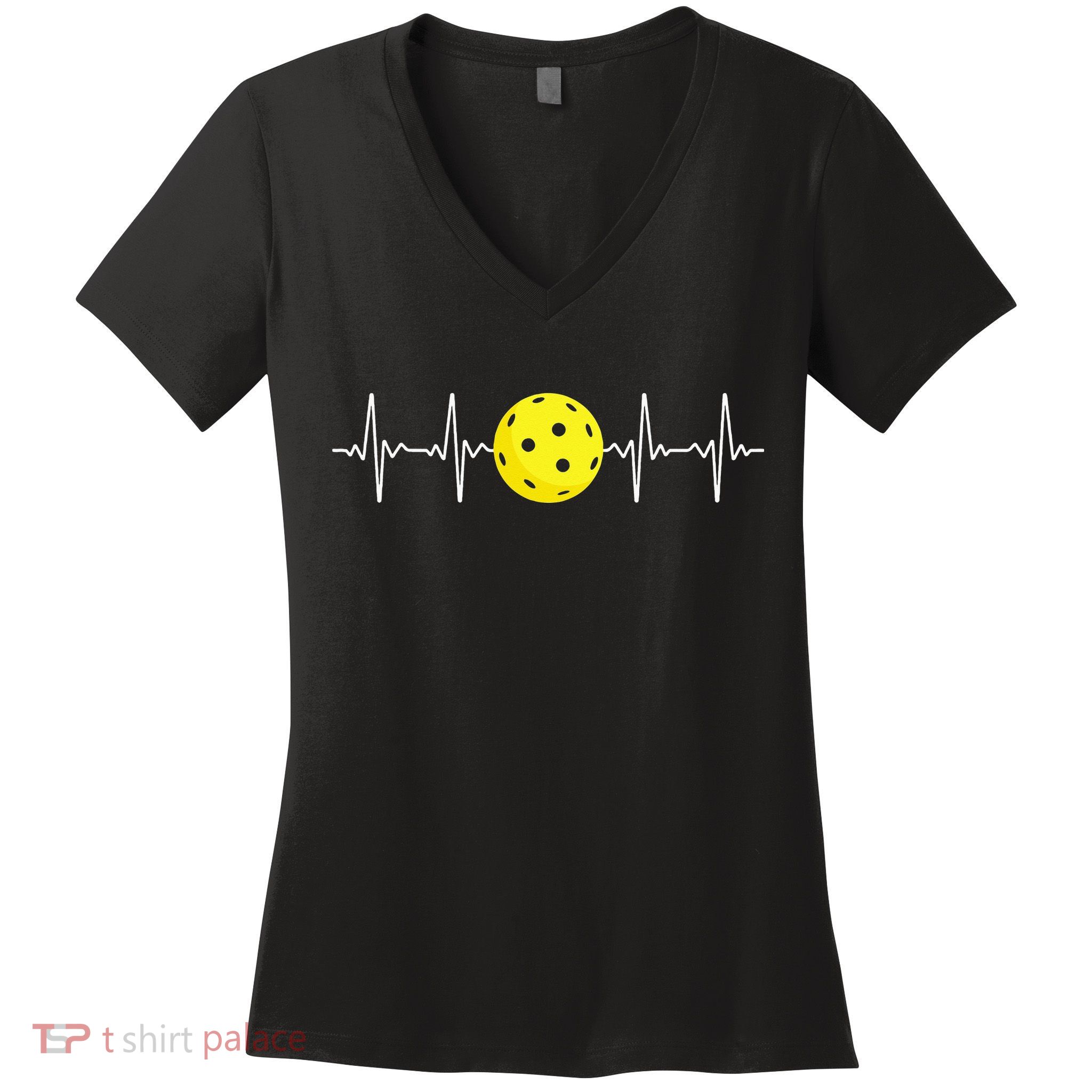 Pickleball Player Heartbeat EKG Pulse Whiffle Ball Game Women's V-Neck T-Shirt