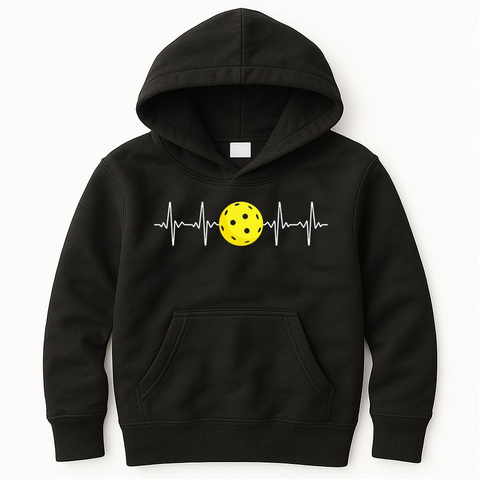 Pickleball Player Heartbeat EKG Pulse Whiffle Ball Game Kids Hoodie