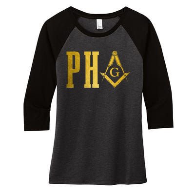 Pha Prince Hall Mason Freemason Masonic Square & Compass Women's Tri-Blend 3/4-Sleeve Raglan Shirt