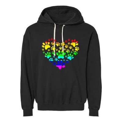 Paw Print Heartbeat Rainbow Inspired Dog Paw print Gifts Garment-Dyed Fleece Hoodie