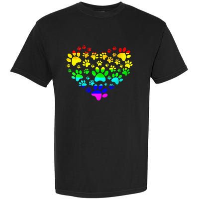 Paw Print Heartbeat Rainbow Inspired Dog Paw print Gifts Garment-Dyed Heavyweight T-Shirt