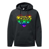 Paw Print Heartbeat Rainbow Inspired Dog Paw print Gifts Performance Fleece Hoodie