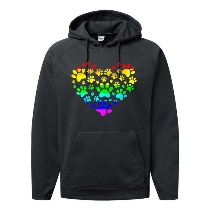 Paw Print Heartbeat Rainbow Inspired Dog Paw print Gifts Performance Fleece Hoodie