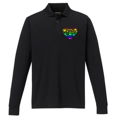 Paw Print Heartbeat Rainbow Inspired Dog Paw print Gifts Performance Long Sleeve Polo