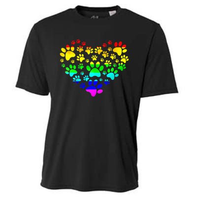 Paw Print Heartbeat Rainbow Inspired Dog Paw print Gifts Cooling Performance Crew T-Shirt