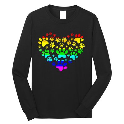 Paw Print Heartbeat Rainbow Inspired Dog Paw print Gifts Long Sleeve Shirt