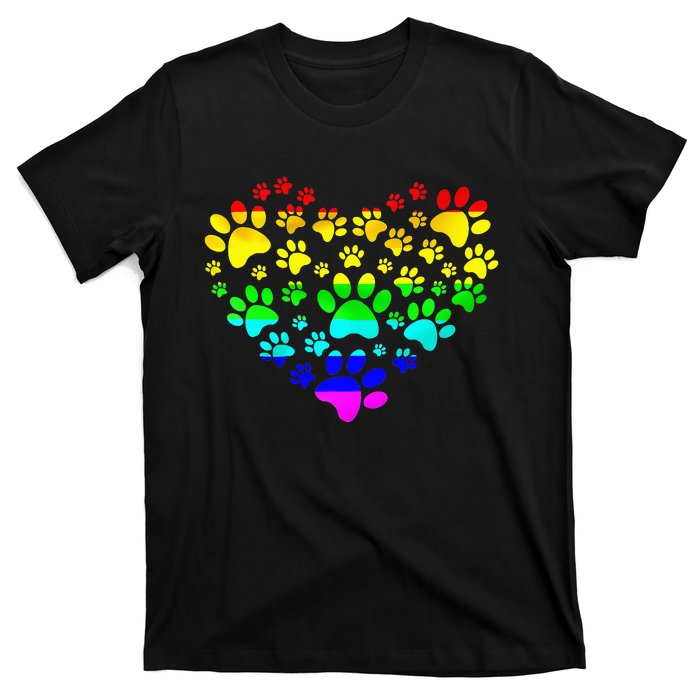 Paw Print Heartbeat Rainbow Inspired Dog Paw print Gifts T-Shirt