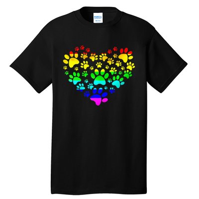 Paw Print Heartbeat Rainbow Inspired Dog Paw print Gifts Tall T-Shirt