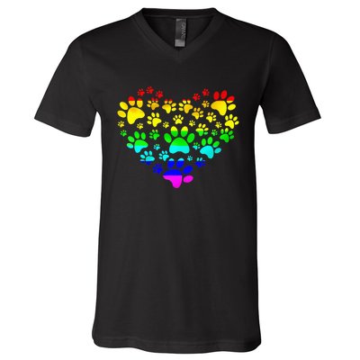 Paw Print Heartbeat Rainbow Inspired Dog Paw print Gifts V-Neck T-Shirt