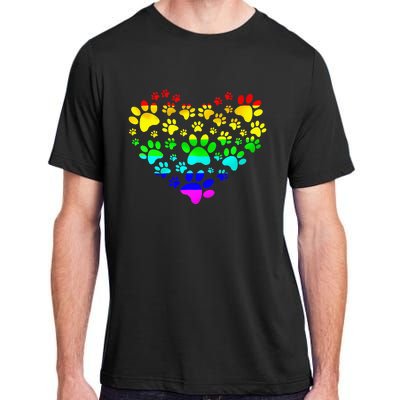 Paw Print Heartbeat Rainbow Inspired Dog Paw print Gifts Adult ChromaSoft Performance T-Shirt