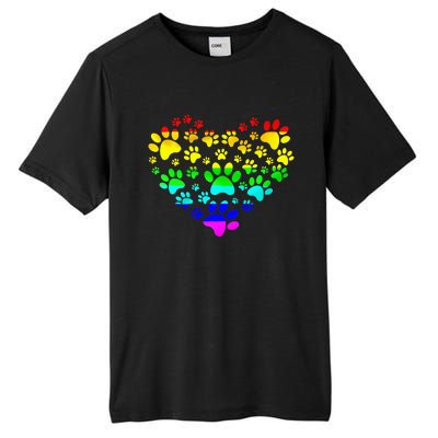 Paw Print Heartbeat Rainbow Inspired Dog Paw print Gifts Tall Fusion ChromaSoft Performance T-Shirt