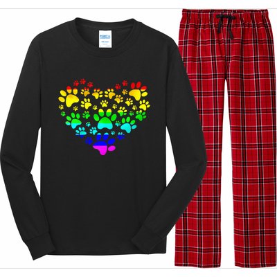 Paw Print Heartbeat Rainbow Inspired Dog Paw print Gifts Long Sleeve Pajama Set