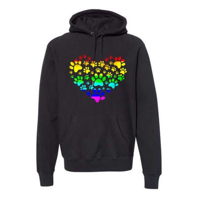 Paw Print Heartbeat Rainbow Inspired Dog Paw print Gifts Premium Hoodie