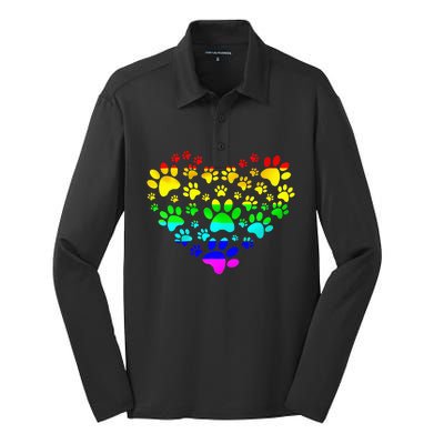 Paw Print Heartbeat Rainbow Inspired Dog Paw print Gifts Silk Touch Performance Long Sleeve Polo