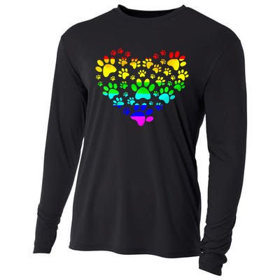 Paw Print Heartbeat Rainbow Inspired Dog Paw print Gifts Cooling Performance Long Sleeve Crew