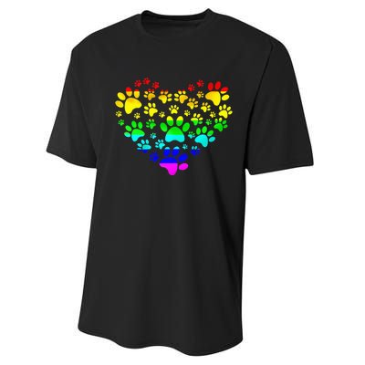 Paw Print Heartbeat Rainbow Inspired Dog Paw print Gifts Performance Sprint T-Shirt