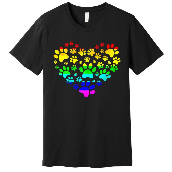 Paw Print Heartbeat Rainbow Inspired Dog Paw print Gifts Premium T-Shirt