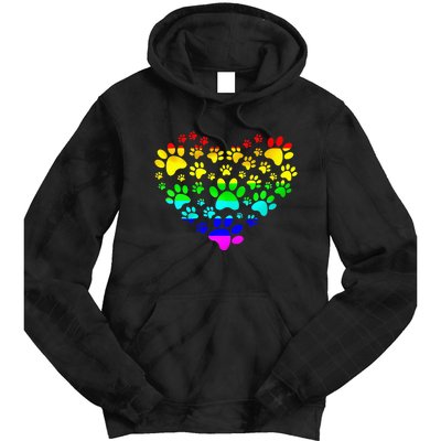 Paw Print Heartbeat Rainbow Inspired Dog Paw print Gifts Tie Dye Hoodie