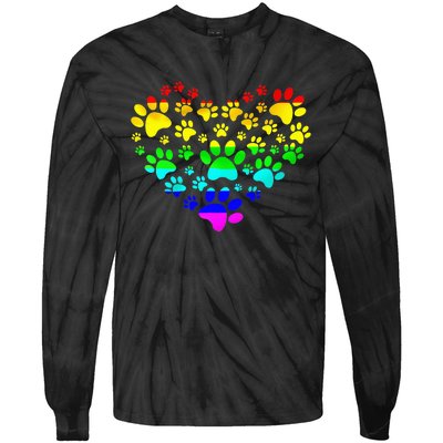 Paw Print Heartbeat Rainbow Inspired Dog Paw print Gifts Tie-Dye Long Sleeve Shirt